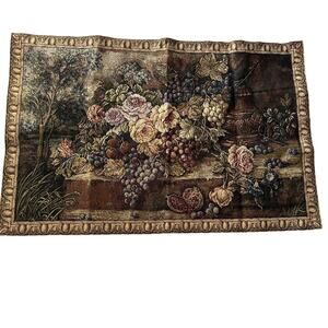 Vintage Loom Woven Cotton Tapestry Wall Hanging Italian Still Life Floral Art